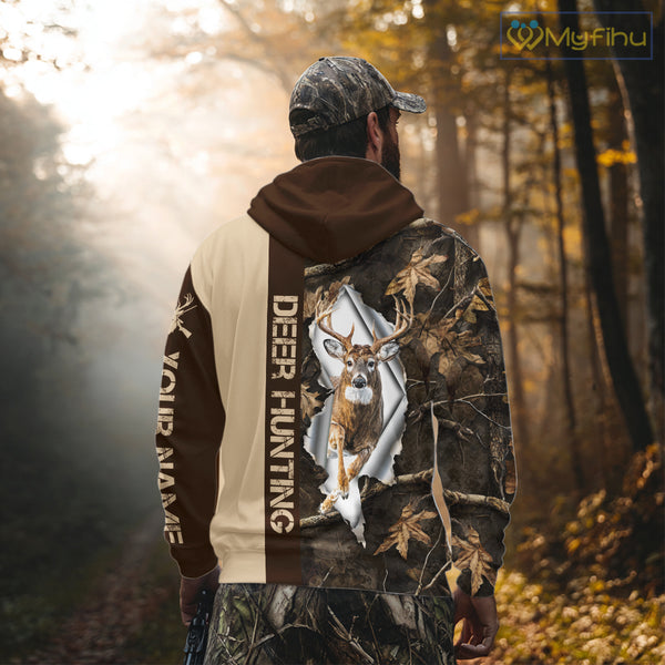Whitetail Deer Hunting Shirt Forest Camo Custom Name Hunting Clothes For Deer Hunters NBT329
