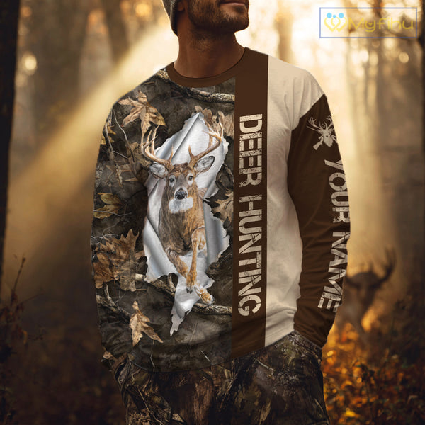 Whitetail Deer Hunting Shirt Forest Camo Custom Name Hunting Clothes For Deer Hunters NBT329