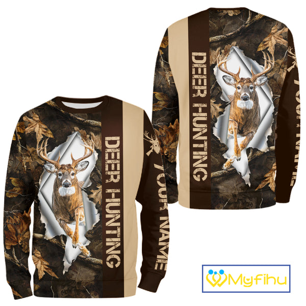Whitetail Deer Hunting Shirt Forest Camo Custom Name Hunting Clothes For Deer Hunters NBT329