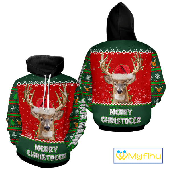 Funny Ugly Christmas Pattern Deer Hunting Custom Name 3D All Over Print Shirts Christmas Shirt NBT285