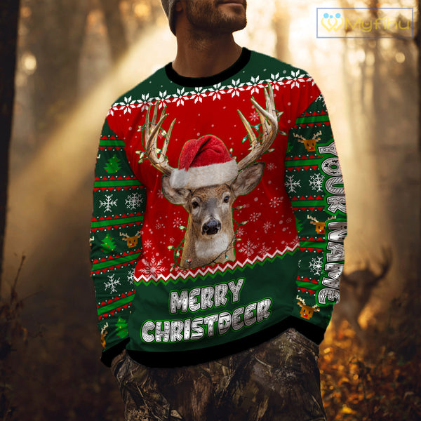 Funny Ugly Christmas Pattern Deer Hunting Custom Name 3D All Over Print Shirts Christmas Shirt NBT285