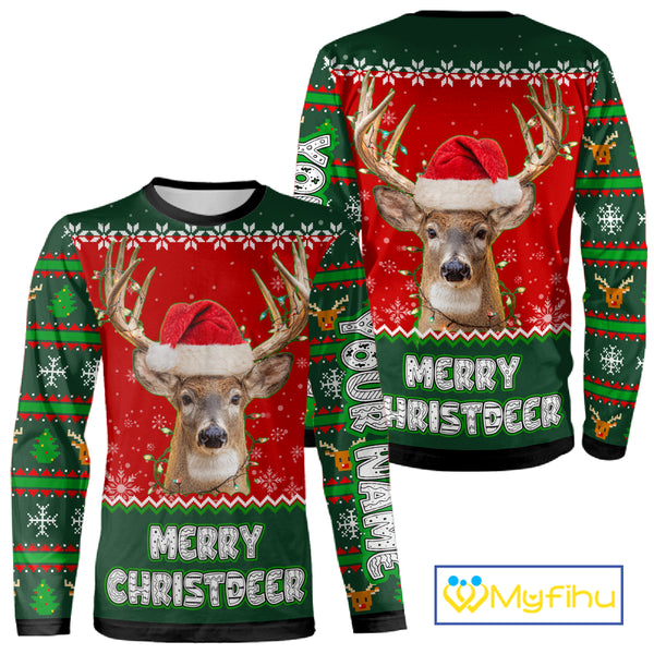 Funny Ugly Christmas Pattern Deer Hunting Custom Name 3D All Over Print Shirts Christmas Shirt NBT285