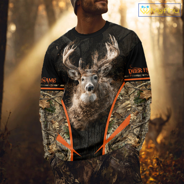 Personalized Whitetail Deer Hunting Shirt Brown Camo Custom Name, Deer Hunting Clothes NBT280