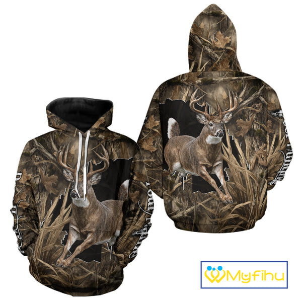 Whitetail Deer Hunting Brown Camo Custom Name Full Printing Shirts, Personalized Gifts for Hunters NBT124