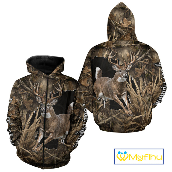 Whitetail Deer Hunting Brown Camo Custom Name Full Printing Shirts, Personalized Gifts for Hunters NBT124