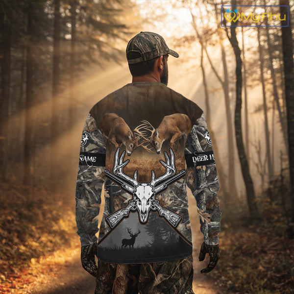 Whitetail Deer Hunting Custom Name Camo Shirt, Deer Hunting Clothing, Camouflage Deer Shirts NBT281