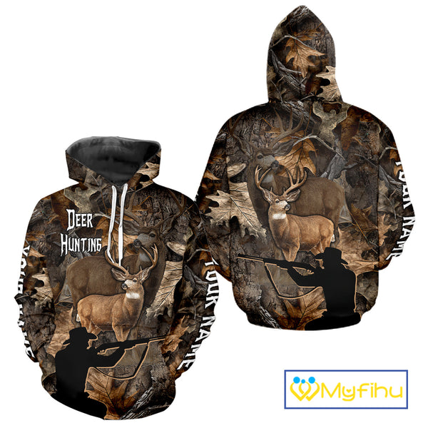 Personalized Whitetail Deer Hunting Brown Camo with Hunter 3D Print Custom Name Shirts, Hunting Gift NBT269