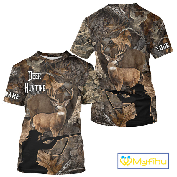 Personalized Whitetail Deer Hunting Brown Camo with Hunter 3D Print Custom Name Shirts, Hunting Gift NBT269