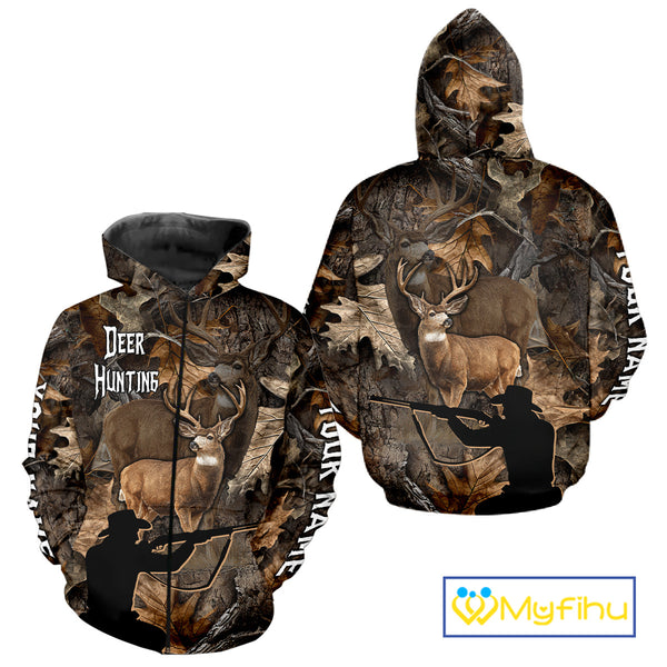 Personalized Whitetail Deer Hunting Brown Camo with Hunter 3D Print Custom Name Shirts, Hunting Gift NBT269