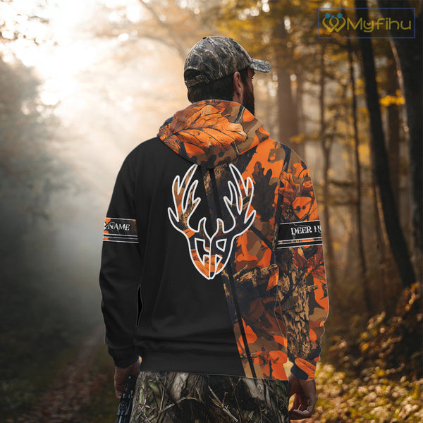 Orange Forest Camo Deer Hunting Shirts With Full All Over 3D For Deer Hunters NBT274