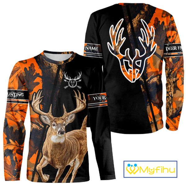Orange Forest Camo Deer Hunting Shirts With Full All Over 3D For Deer Hunters NBT274
