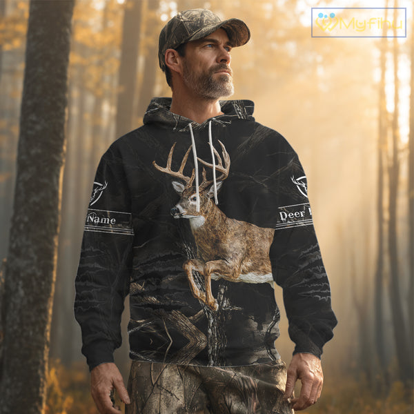 Deer Hunting Dark Camouflage Shirts for Deer Hunters, Personalized Hunting Shirts NBT278