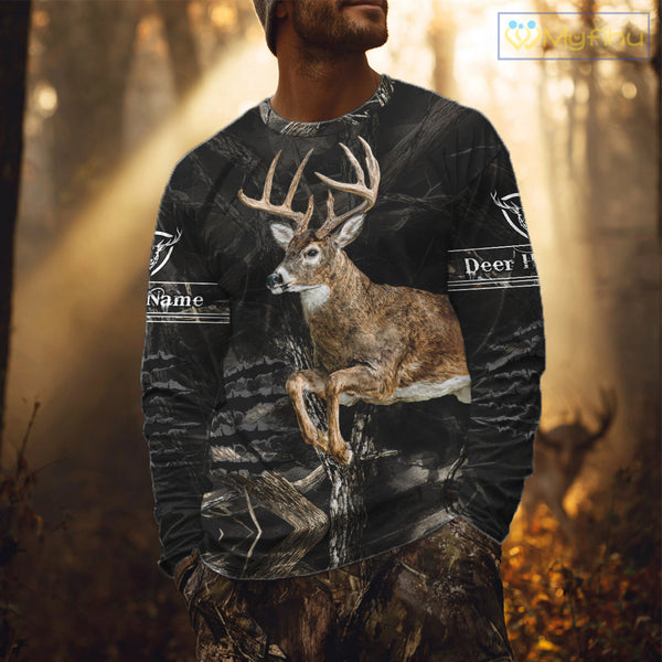 Deer Hunting Dark Camouflage Shirts for Deer Hunters, Personalized Hunting Shirts NBT278