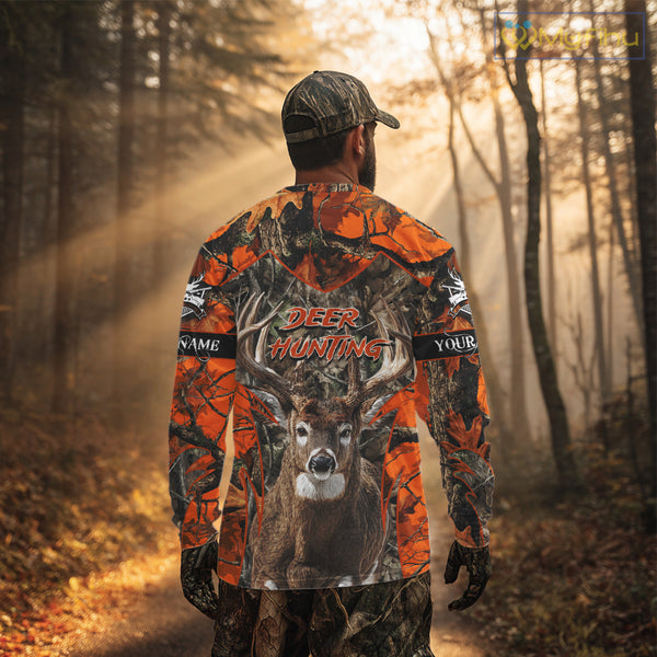 Whitetail Deer Hunting Orange Forest Camo 3D Printed Shirts, Hunting Hoodie Gift for Men NBT319