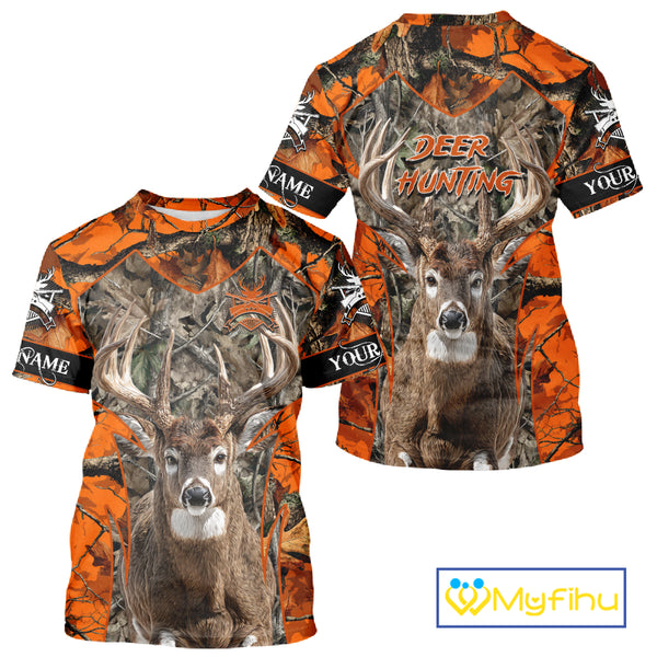 Whitetail Deer Hunting Orange Forest Camo 3D Printed Shirts, Hunting Hoodie Gift for Men NBT319