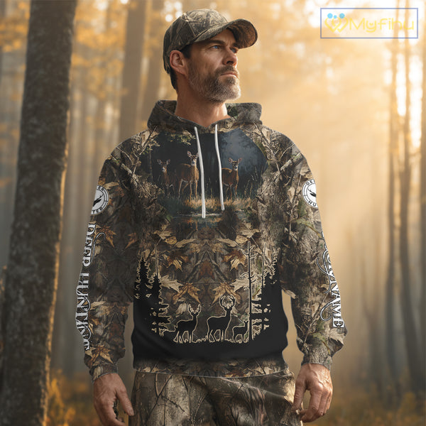 Deer Hunting 3D All Over Print Shirt Custom Brown Fall Season Camo Hunting Clothes NBT322