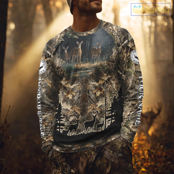 Deer Hunting 3D All Over Print Shirt Custom Brown Fall Season Camo Hunting Clothes NBT322