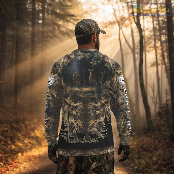 Deer Hunting 3D All Over Print Shirt Custom Brown Fall Season Camo Hunting Clothes NBT322