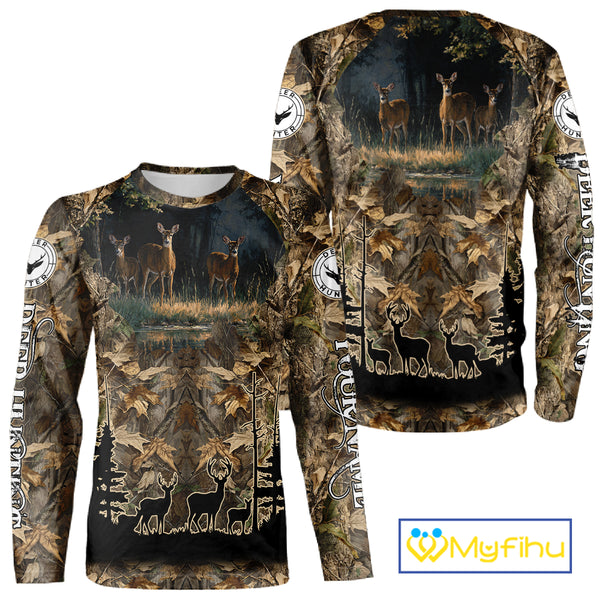 Deer Hunting 3D All Over Print Shirt Custom Brown Fall Season Camo Hunting Clothes NBT322