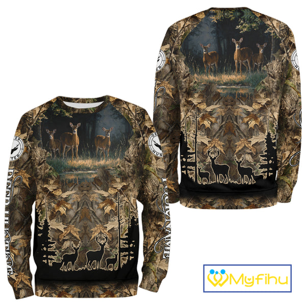 Deer Hunting 3D All Over Print Shirt Custom Brown Fall Season Camo Hunting Clothes NBT322
