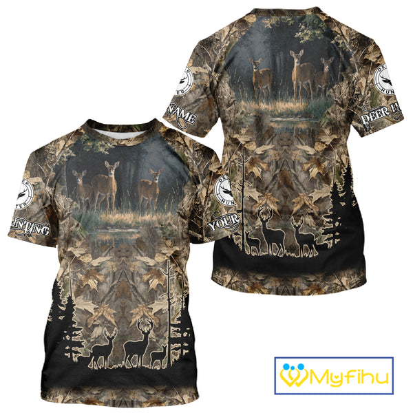 Deer Hunting 3D All Over Print Shirt Custom Brown Fall Season Camo Hunting Clothes NBT322
