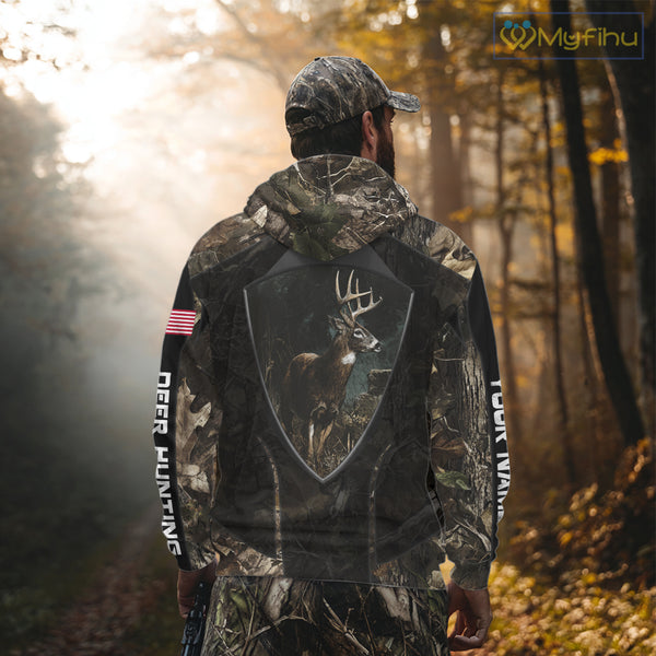 Whitetail Deer Hunting Camo US Flag 3D All Over Printed Shirts, Best Deer Hunting Gifts for Men NBT222