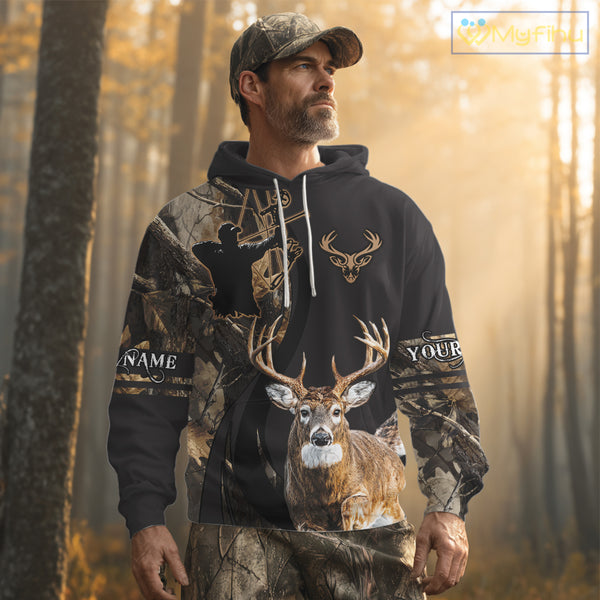 Deer Bow Hunting Camouflage Custom Name Shirts, Personalized Deer Hunting Clothes NBT342