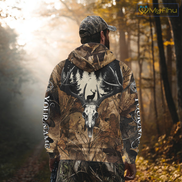Personalized Deer Hunting Camo with Deer Skull 3D Printing Shirts Hunting Gift for Hunter NBT290
