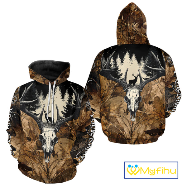 Personalized Deer Hunting Camo with Deer Skull 3D Printing Shirts Hunting Gift for Hunter NBT290