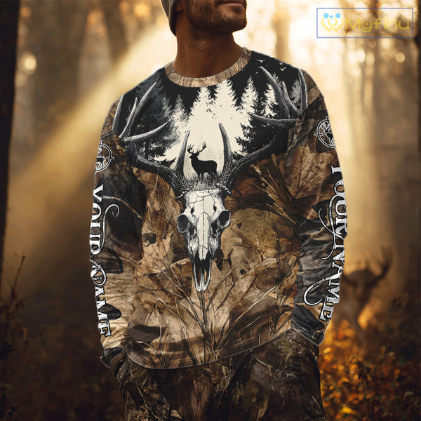 Personalized Deer Hunting Camo with Deer Skull 3D Printing Shirts Hunting Gift for Hunter NBT290