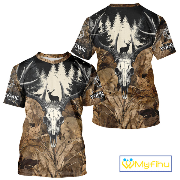 Personalized Deer Hunting Camo with Deer Skull 3D Printing Shirts Hunting Gift for Hunter NBT290