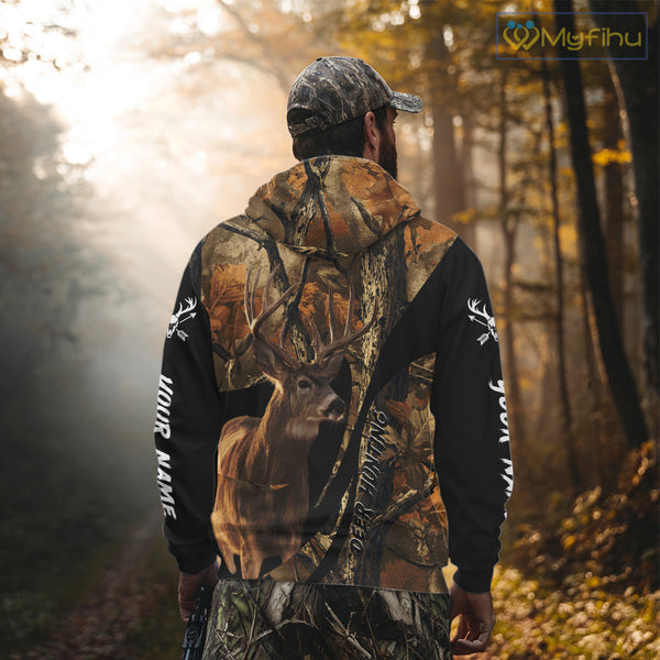 Whitetail Deer Hunting Shirt Custom Name Fall Camo, Season Deer Hunting Clothes For Men NBT252