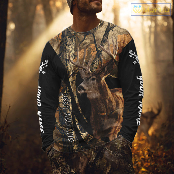 Whitetail Deer Hunting Shirt Custom Name Fall Camo, Season Deer Hunting Clothes For Men NBT252