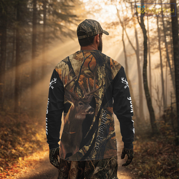 Whitetail Deer Hunting Shirt Custom Name Fall Camo, Season Deer Hunting Clothes For Men NBT252