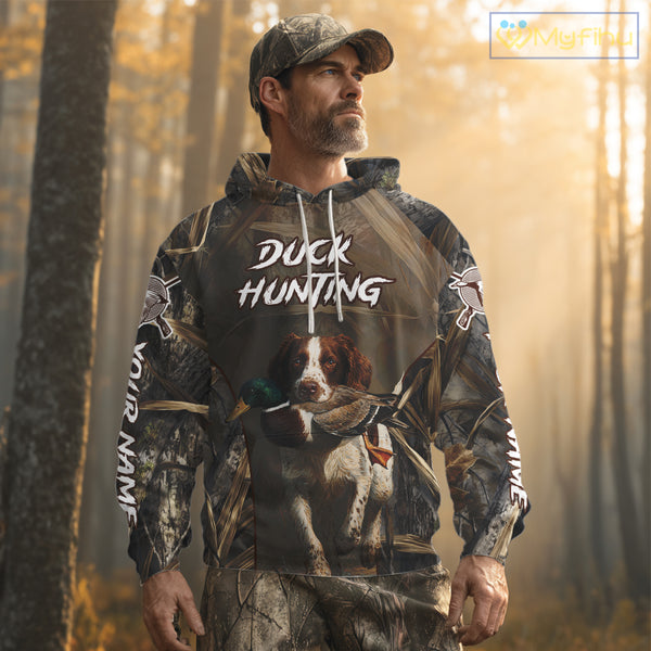 Brittany Dog Mallard Duck Hunting 3D Custom Name Shirts for Men, Hunting Gifts for Hunters NBT254