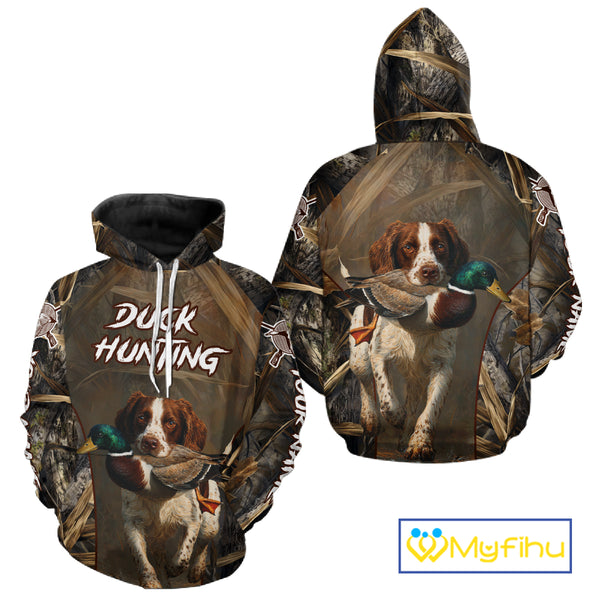 Brittany Dog Mallard Duck Hunting 3D Custom Name Shirts for Men, Hunting Gifts for Hunters NBT254