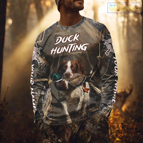 Brittany Dog Mallard Duck Hunting 3D Custom Name Shirts for Men, Hunting Gifts for Hunters NBT254