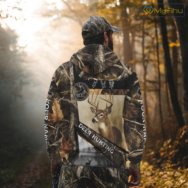 Beautiful Whitetail Deer Hunting Forest Camo 3D Custom Name Shirts for Men, Deer Hunting Gifts NBT259