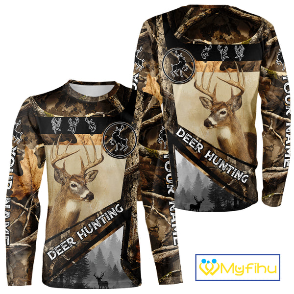 Beautiful Whitetail Deer Hunting Forest Camo 3D Custom Name Shirts for Men, Deer Hunting Gifts NBT259