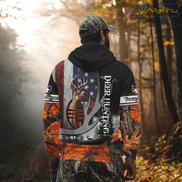 Whitetail Deer Hunting Shirt Custom Name Orange Camo, Deer Hunting Clothes For Men NBT268