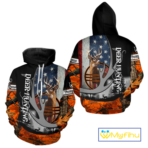 Whitetail Deer Hunting Shirt Custom Name Orange Camo, Deer Hunting Clothes For Men NBT268
