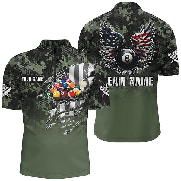 Personalized Camouflage US Flag Billiard Balls Shirts For Men, Funny Billiard 8 Ball Wings Jerseys VHM1196