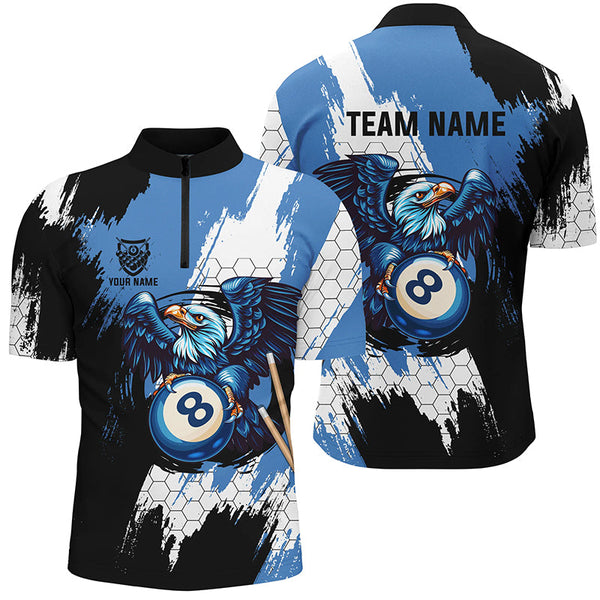 Personalized Black Blue Eagle 8 Ball Billiard 3D Shirts For Men Custom 8 Ball Pool Team Jersey VHM1178