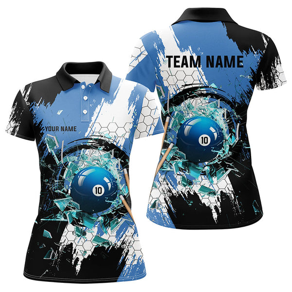 Personalized Black Blue Break Glass 10 Ball Pool 3D Shirts For Women 10 Ball Billiards Jerseys VHM1179