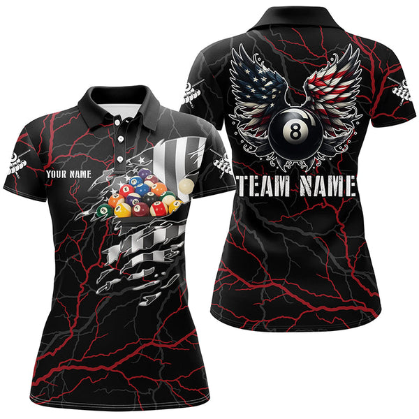 Personalized Red Thunder US Flag Billiard Balls 3D Polo Shirts For Women Billiard 8 Ball Wings Jerseys VHM1195