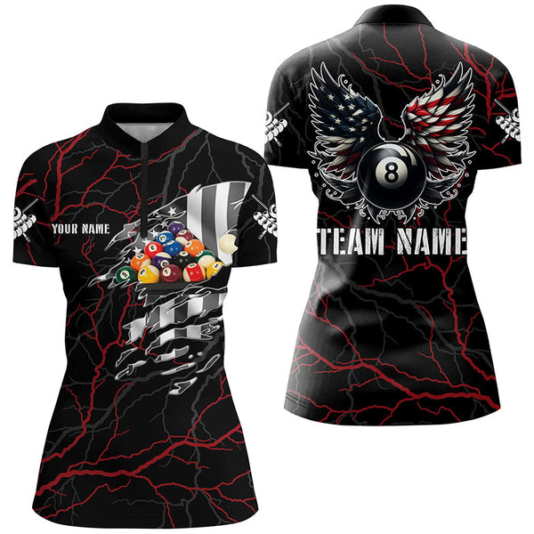 Personalized Red Thunder US Flag Billiard Balls 3D Polo Shirts For Women Billiard 8 Ball Wings Jerseys VHM1195