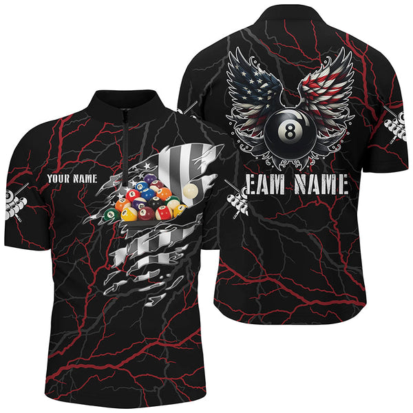 Personalized Red Thunder US Flag Billiard Balls 3D Polo Shirts For Men Billiard 8 Ball Wings Jerseys VHM1195