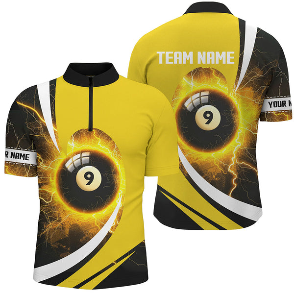 Personalized Thunder Lighting Yellow 9 Ball Billiards Shirts For Men Custom 9 Ball Pool Jerseys VHM1173