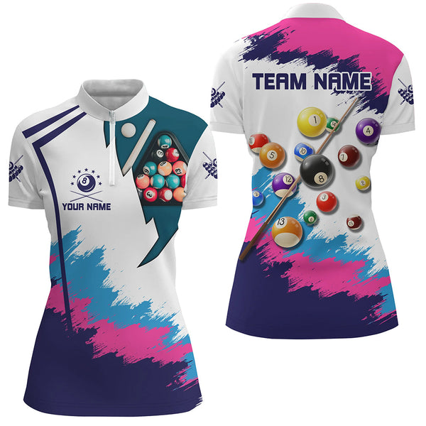 Personalized Colorful Billiard Shirts For Women Custom 3D Pool Balls Billiard 8 Ball Team Jerseys VHM1185