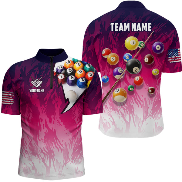 Personalized Pool Player Billiards 8 Ball Shirts For Men, Custom US Flag Billiard Team Jerseys VHM1184